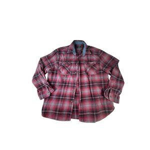 JACHS Heritage Flannel Mens XL Shirt Red Gray Plaid Button Up Long Sleeve Casual